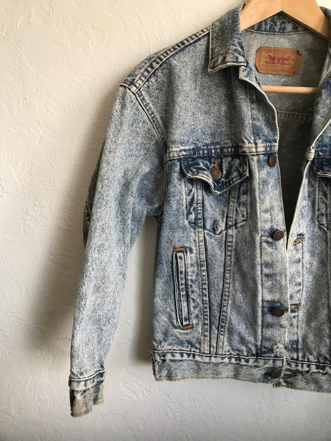 Vintage Levis Stone Wash Denim Jacket USA Made Distressed Etsy Canada