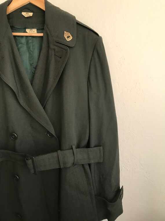 Vintage US Army full length 40L lined belted coat - image 3