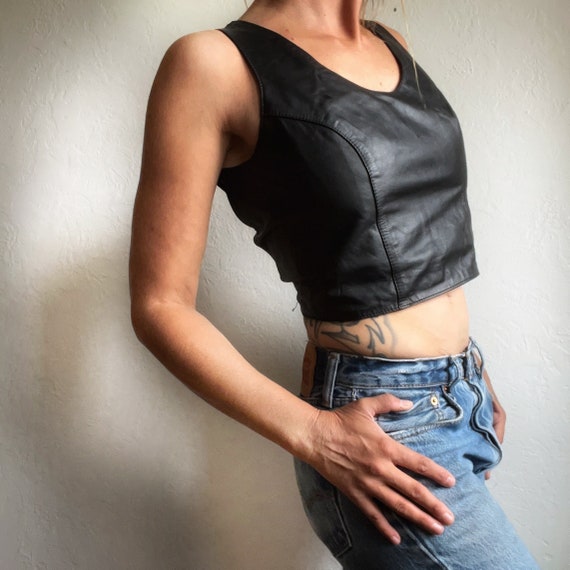 Vintage Leather and Lace crop full vest size medi… - image 1