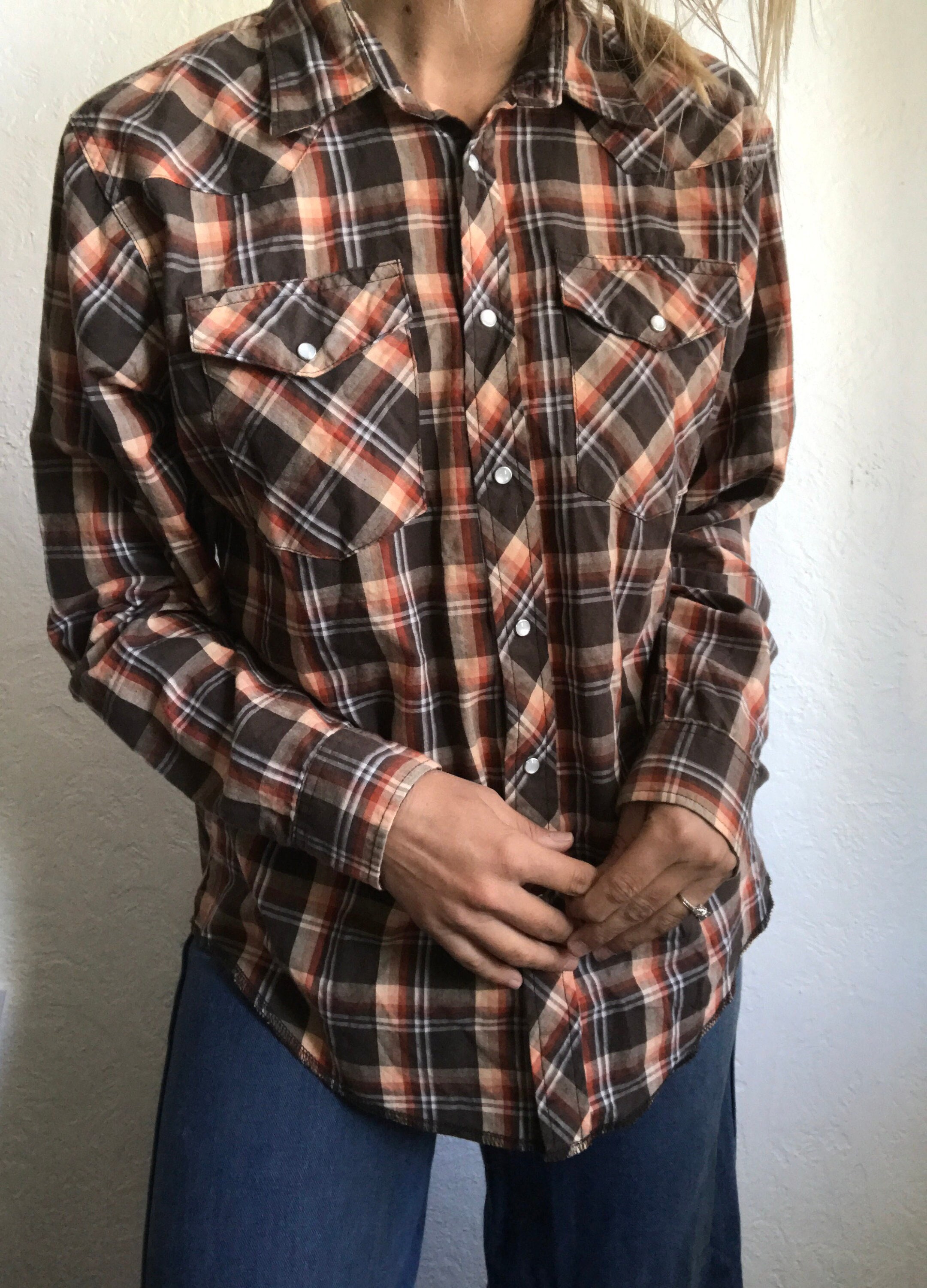 Wrangler Brown Plaid Cotton Pearl Snap Shirt Mens Small - Etsy Israel