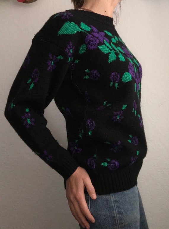 Vintage GFC sparkly floral black sweater medium US