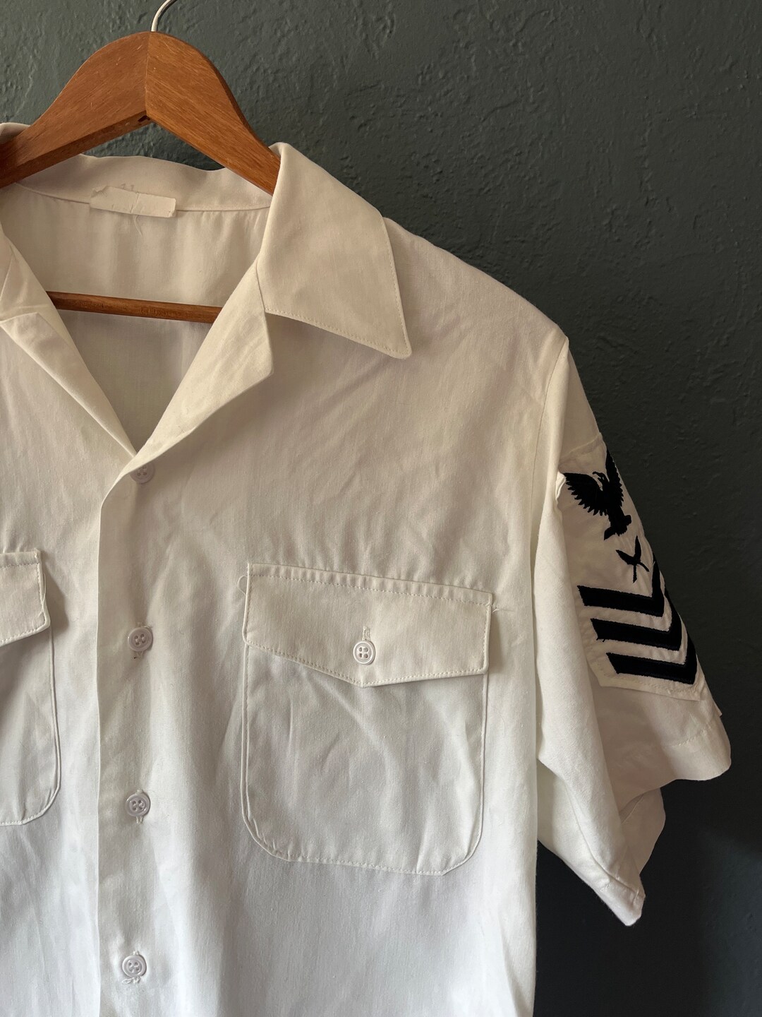 Vintage US Navy White Mens Dress Shirt Medium - Etsy