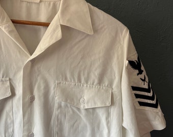 Vintage US Navy white mens dress shirt medium