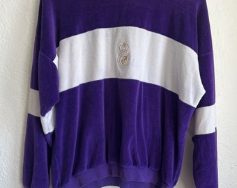 Vintage purple and white stripe velour sweater size medium made in USA