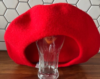 Vintage red wool beret made in France