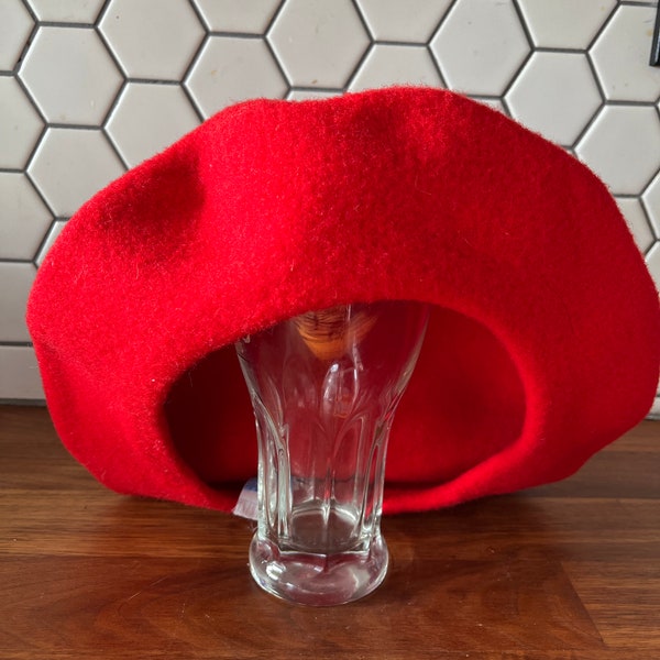 Vintage red wool beret made in France