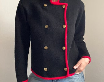 Vintage Tally Ho acrylic button front cardigan black and red Medium