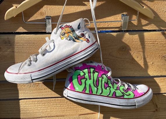 Custom Hand Painted White Converse All Stars Mens 8 - Etsy