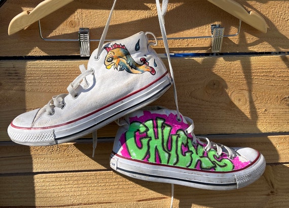 Nathaniel Ward værdig uld Custom Hand Painted White Converse All Stars Mens 8 Womens 10 - Etsy