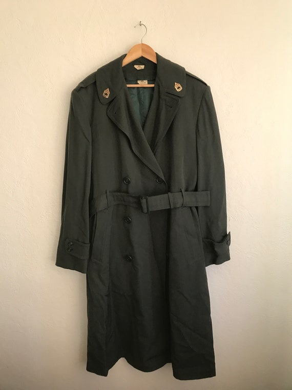 Vintage US Army full length 40L lined belted coat - image 2