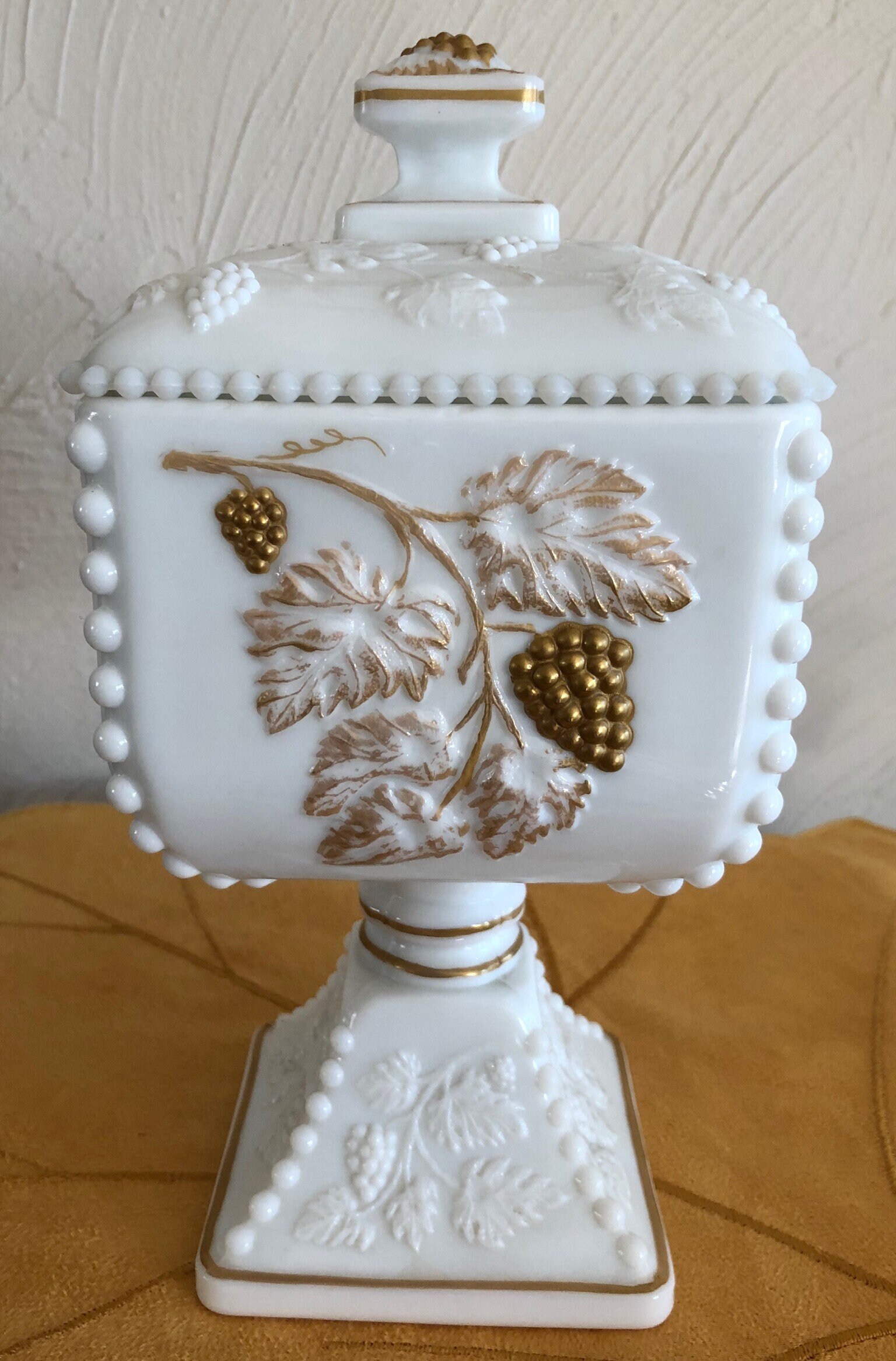 Westmoreland Milk Glass Beaded Grape Pattern Trimmed in Gold Etsy Ireland