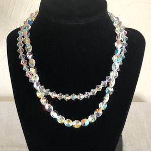 Vintage Aurora Borealis Double Choker (12-15”) with hook clasp with rhinestones. Dating from 1950s, with very colorful iridescence.