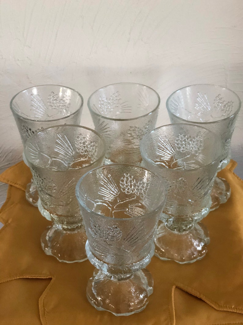 Tiara Glassware Ponderosa Pine Footed Water Goblets 6 tall Etsy