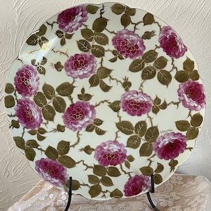 Beautiful Antique Round Platter by Vienna Hand Painted China for P.H. Leonard of New York. Hand Painted with Dark Pink Roses