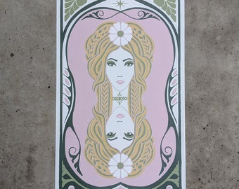 Gemini art poster - Art nouveau zodiac poster - a great personal gift for an astrology passionate friend. Eco friendly, made in Denmark.