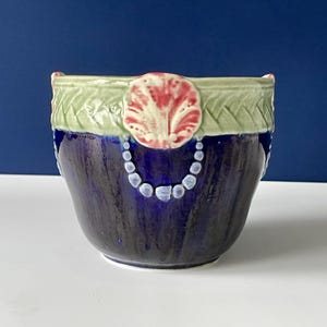 Art nouveau Majolica planter. Jugendstil. Art Deco outer pot. Beautiful ornamented pot gem.