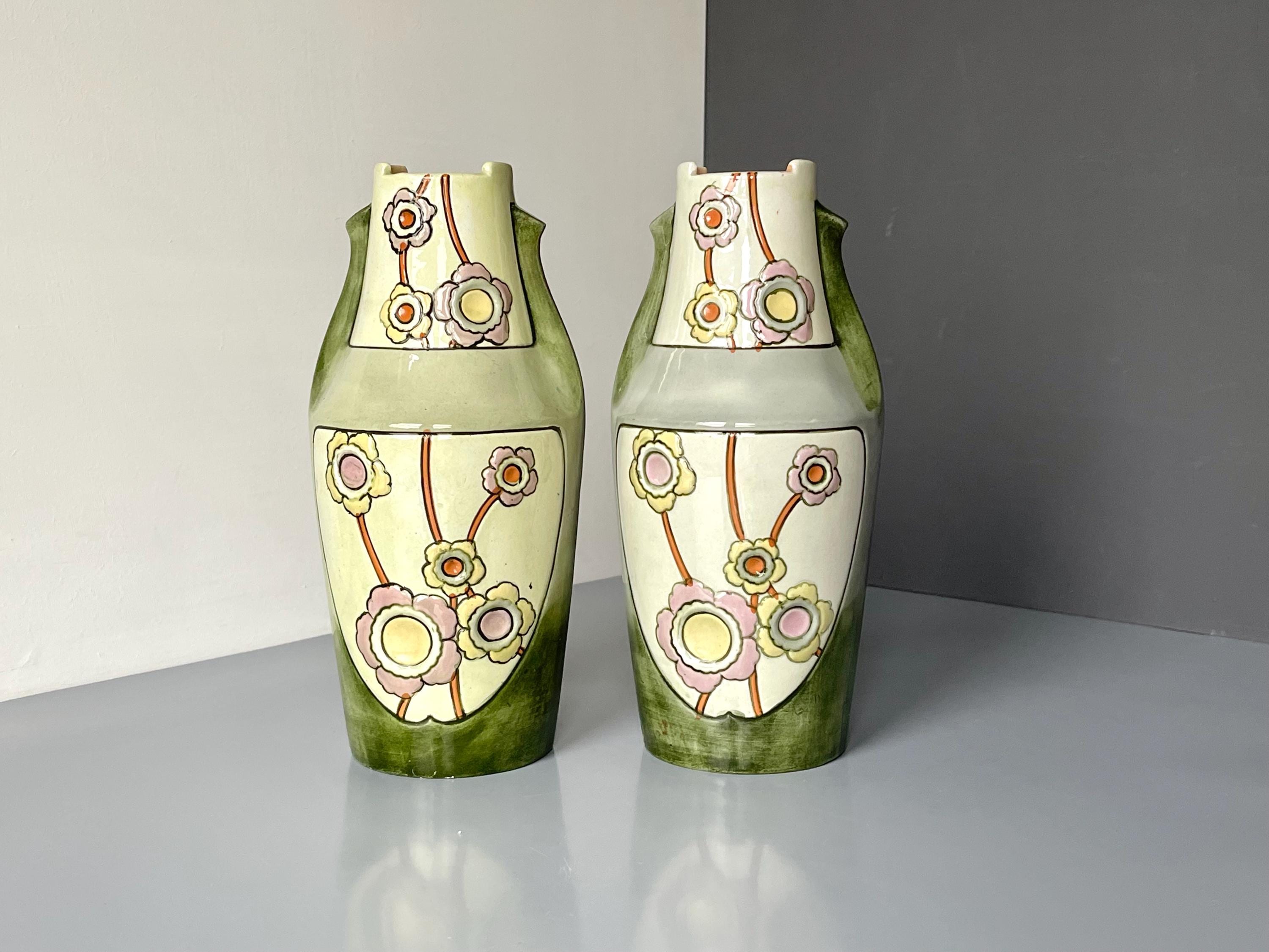 2 Assiettes Murales Majolique Heidelberg – Schiller & Sohn, Vers 1900, 34 Cm