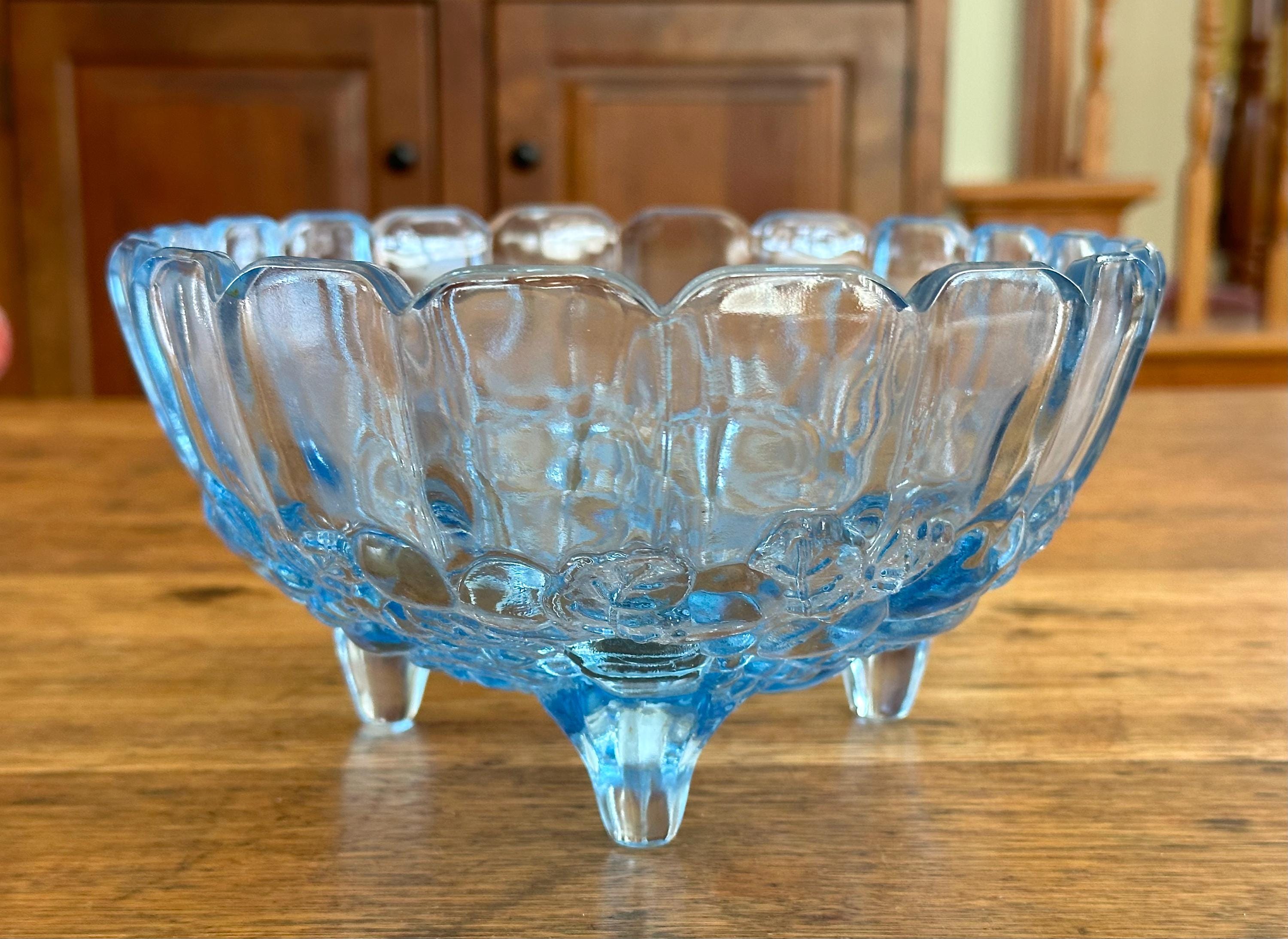 Vintage Large Indiana Glass Blue Footed Garland Fruit Bowl Oval