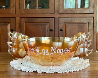 Egg Nog ヘーゼルアトラス マグ ボウルセット　全7点　ヴィンテージ Vintage Hazel Atlas Milk Glass Christmas Egg Nog Punch Bowl 7