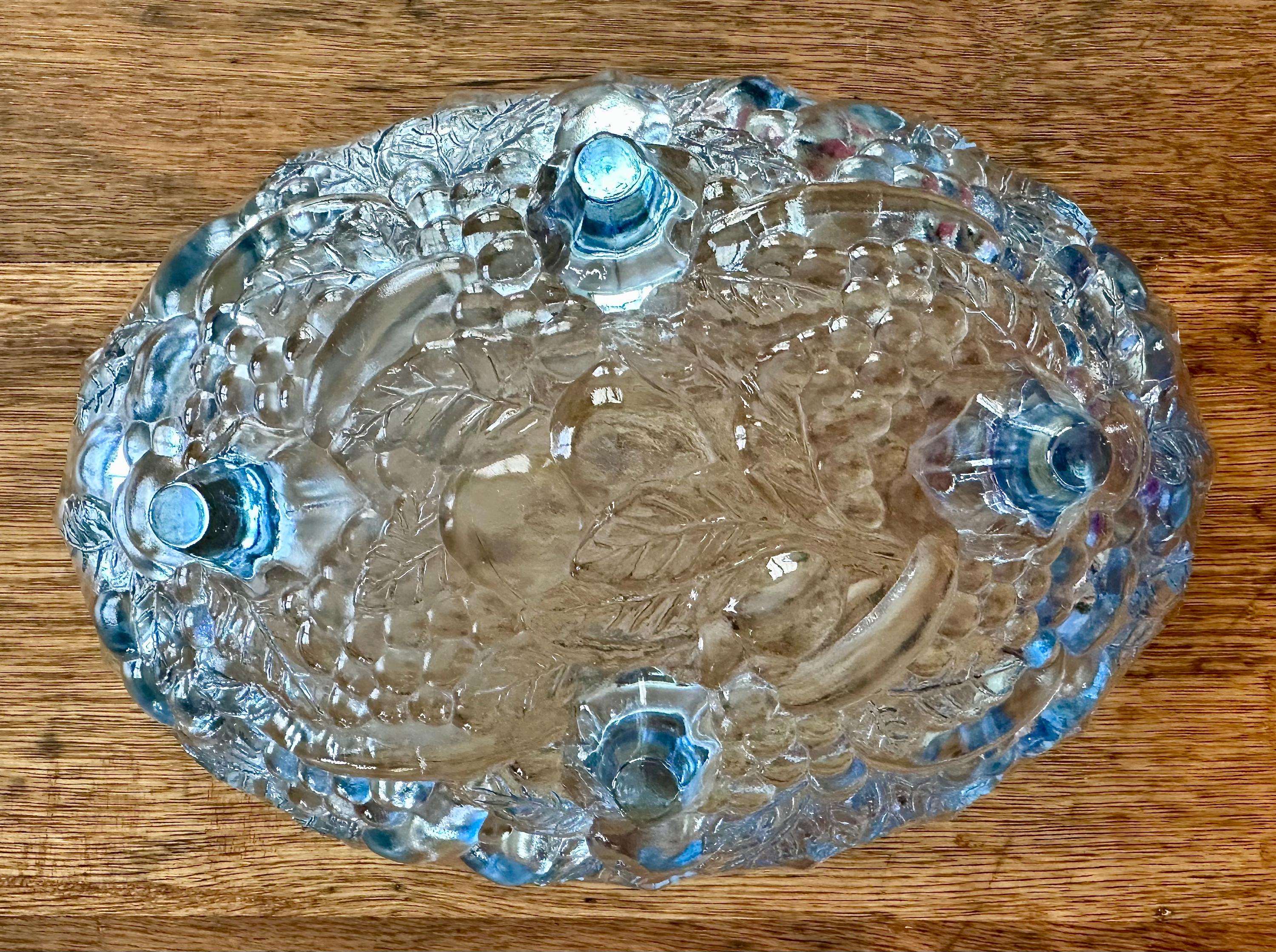 Vintage Large Indiana Glass Blue Footed Garland Fruit Bowl Oval