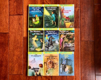 Vintage Set of 9 Nancy Drew Mystery Stories Books Vintage Book Set Carolyn Keene Vintage Nancy Drew Books Set Teen Detective Books for Girls