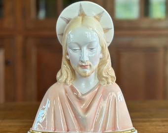 Vintage Ceramic Jesus  Christ Bust Paladini Statuary Co Inc Italy 1953 Vintage Jesus Figurine Statue Pink Robe Vintage Jesus Collectible