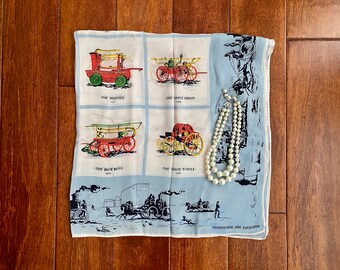 Vintage Women's Silk Scarf Antique Fire Engine Design Traditional Art Exclusive Neck Head Scarf Gift Female  Firefighter Fire Engine Scarf