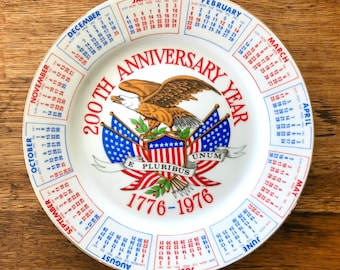Vintage American USA Bicentennial Ceramic Plate 1776-1976 Spencer Gifts 1976 Calendar Collector Plate American 200th Anniversary Year Plate