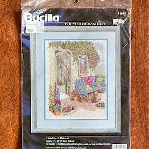 Vintage Gardener&#39;s Retreat Counted Cross Stitch Kit 1997 Bucilla Cross Stitch Kit No 41649 Garden Lover Cross Stitch Gift For Cross Stitcher