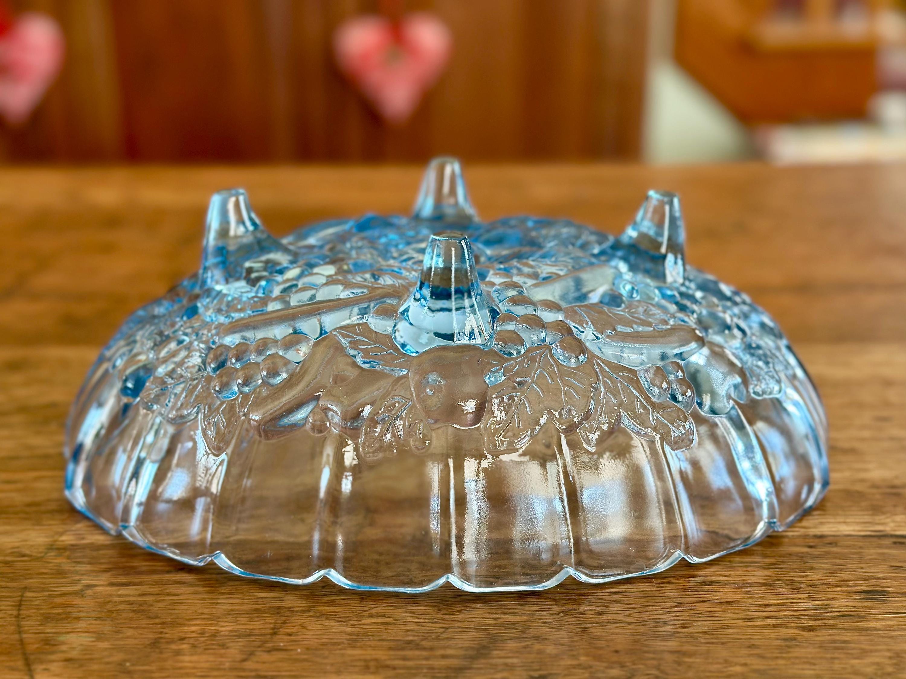 Vintage Large Indiana Glass Blue Footed Garland Fruit Bowl Oval