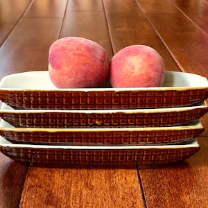 Vintage Corn on the Cob Dishes Set of 4 Brown & Tan Ceramic Vintage Sweet Corn Dishes Retro Corn Dishes Vintage Corn Dish Summer Picnic