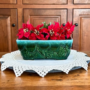 Vintage Hull F18 Green Drip Glaze Rectangular Indoor Planter Hull Pottery Planter Embossed Fruit Design Cottagecore Green Teal Planter Box