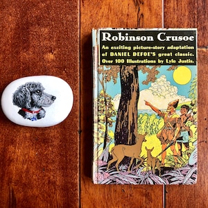 Vintage Pixie Books 1953 First Edition Robinson Crusoe Illustrated Hardcover Book by Daniel Defoe, Vintage Classic Adventure Books for Kids