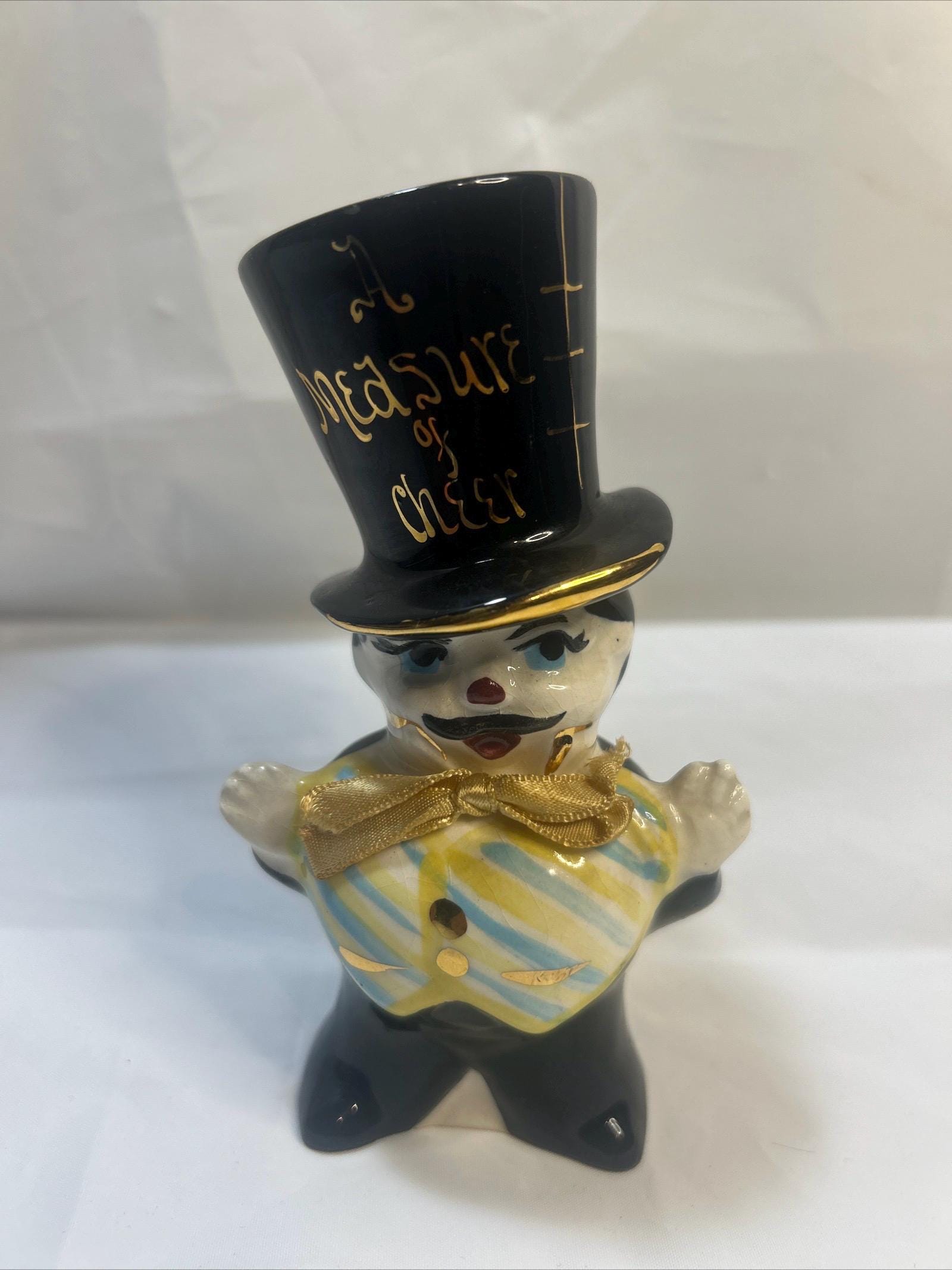 Bar Jigger & Bell "A Measure Of Cheer" Tuxedo Man, Top Hat  Floral Vest 1950 W3