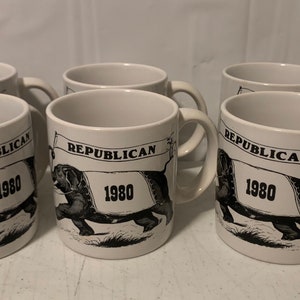 6 Republican 1980 Elephant NOS GHC Made In England Coffee Tea Cup Mug CO600