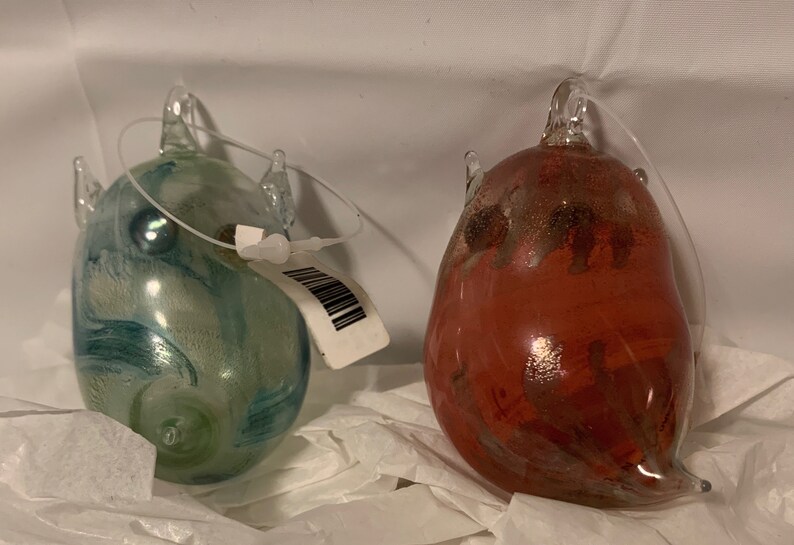 2 Vintage Blown Glass Green /& Red Owls NOS Made In Germany D00