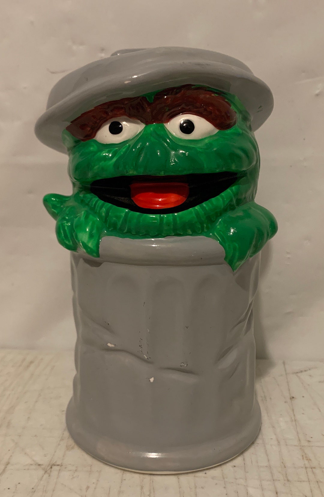 Vintage Sesame Street Oscar the Grouch in Trash Can Piggy Bank Ceramic Q200 Etsy