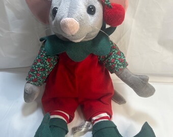 Vintage 17in Grey Christmas Mouse American Wego Stuffed Animal Plush Toy PL2