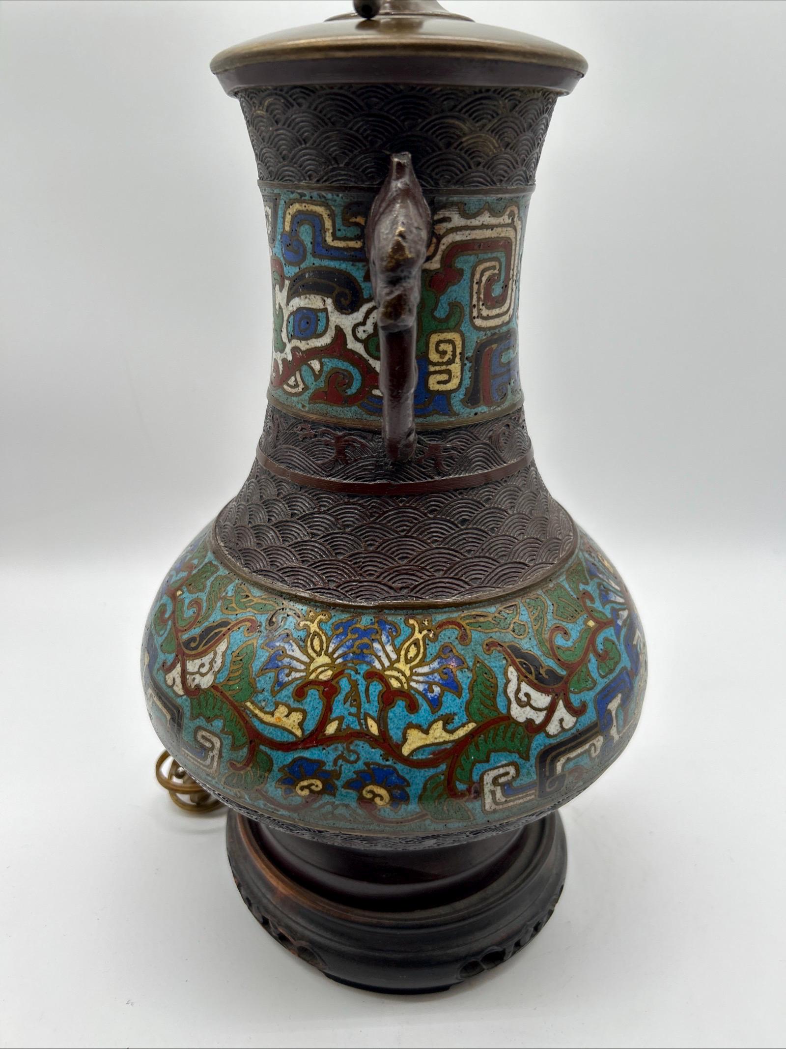 Antique Japanese Champleve Bronze Enamel Cloisonne Lamp W/beast ...