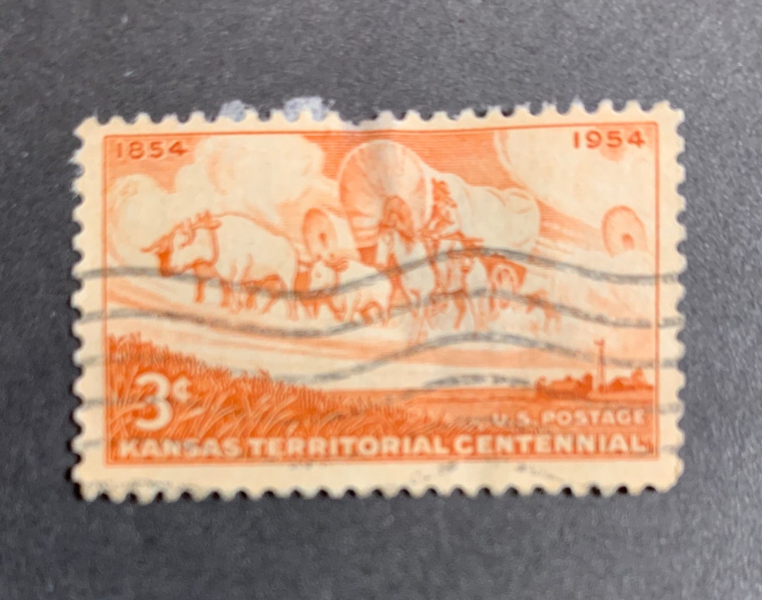 Vintage 3 Cent Stamp Kansas Territorial Centennial 1954 Used Postage