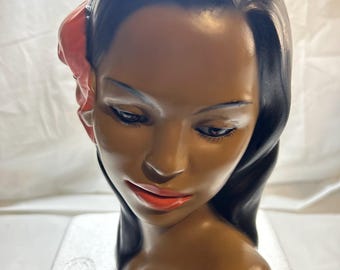 Mid Century Marwal Hawaiianische Polynesische Chalkware Lady Hisbiscus Flower CE9
