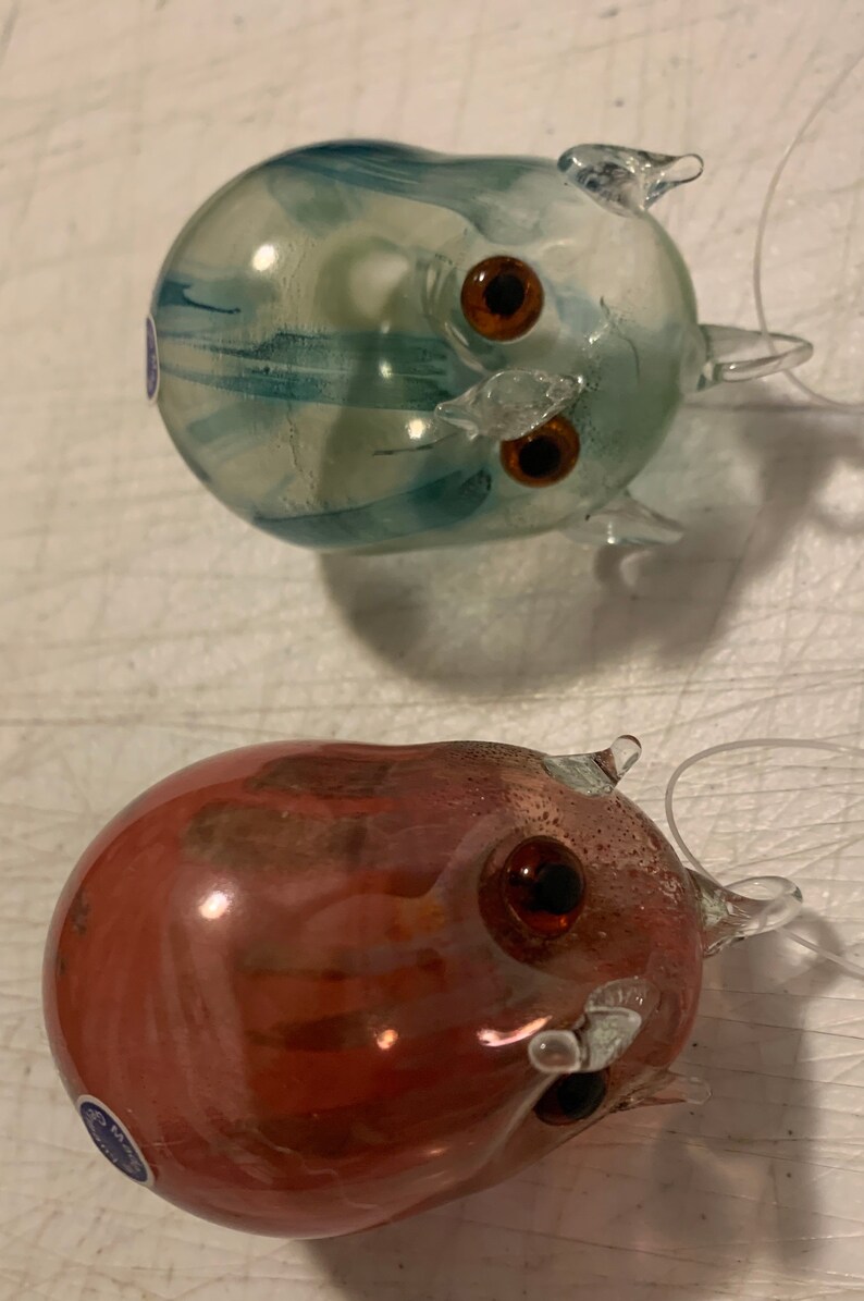 2 Vintage Blown Glass Green /& Red Owls NOS Made In Germany D00