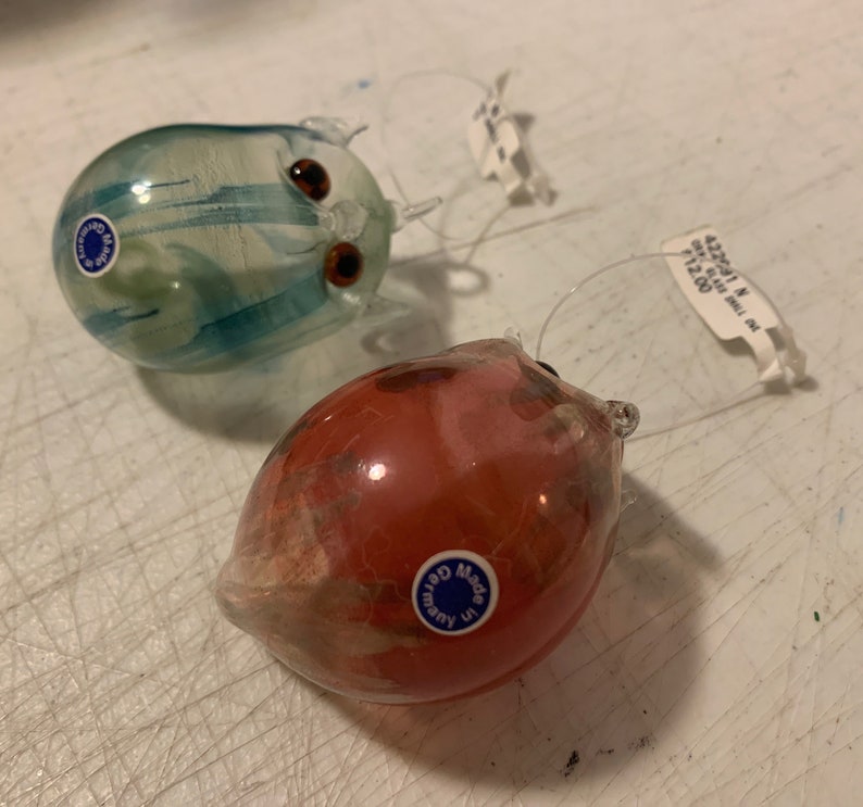2 Vintage Blown Glass Green /& Red Owls NOS Made In Germany D00