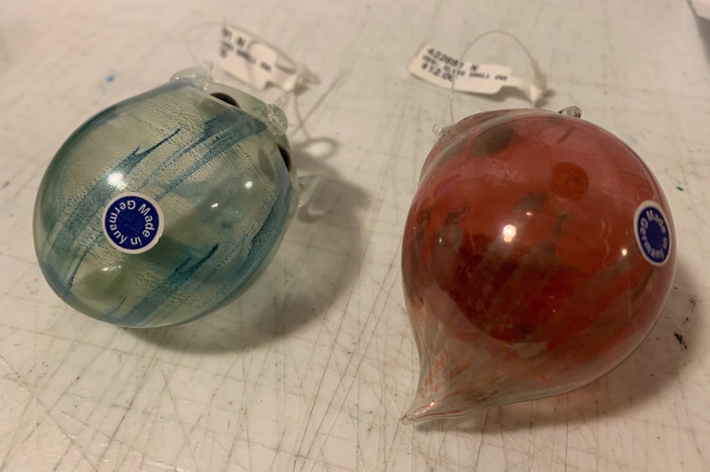 2 Vintage Blown Glass Green /& Red Owls NOS Made In Germany D00