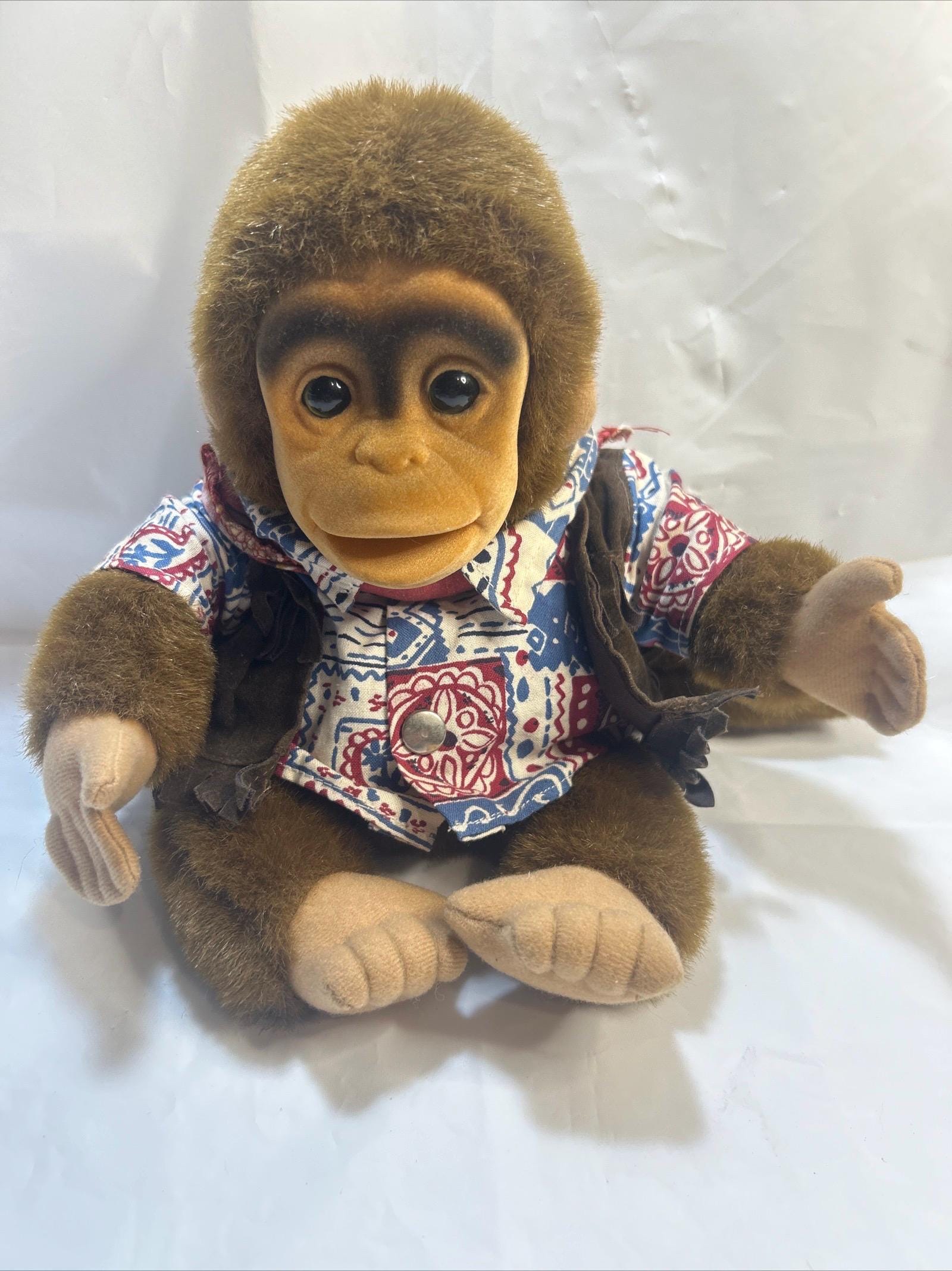 VTG 1994 HOSUNG Western Hippie Monkey Plush Puppet Squeaks Hand