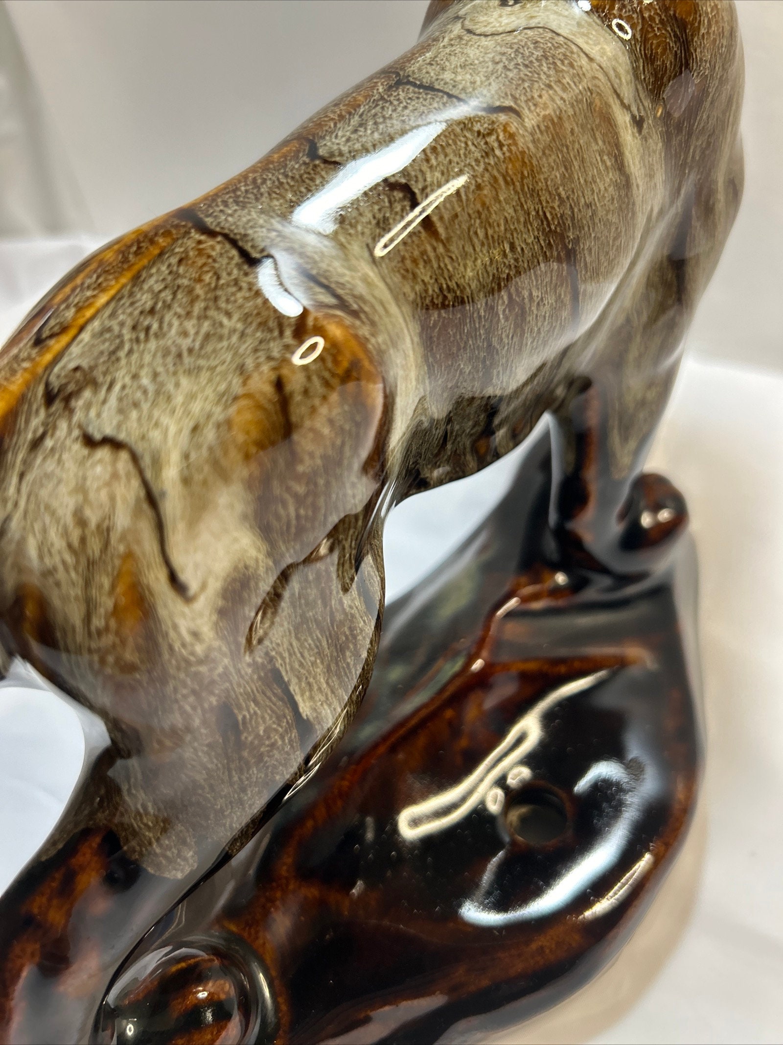 MCM Vintage Pottery Tiger Leopard Brown Swirl Glaze Figurine MCM Vintage Pottery Tiger Leopard Brown Swirl Glaze Figurine