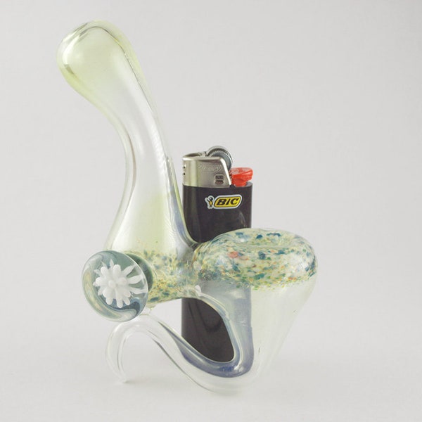Color Changing Fumed Sherlock with Implosion Marble Glass Hand Pipe