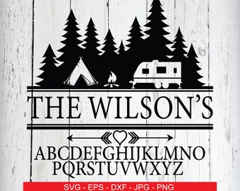 Camping SVG Family Name SVG Mailbox Monogram SVG Split Monogram svg rv Tent svg Camper svg Family Sign Last Name svg Files for Cricut Files