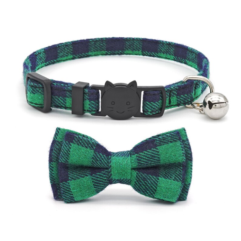 Green Cat Collar with Bow Tie Jingle Bell and Gift Box Etsy