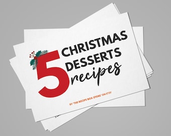 Christmas Desserts Recipe Set / 5 Recipes / Printable A6 Postcard Sized Recipe Cards / DIGITAL DOWNLOAD PDF